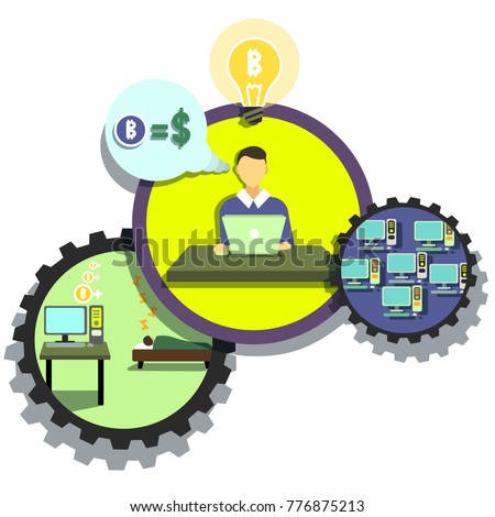 Bitcoin Mining Process Vector Illustration Stock Vector Royalty - 